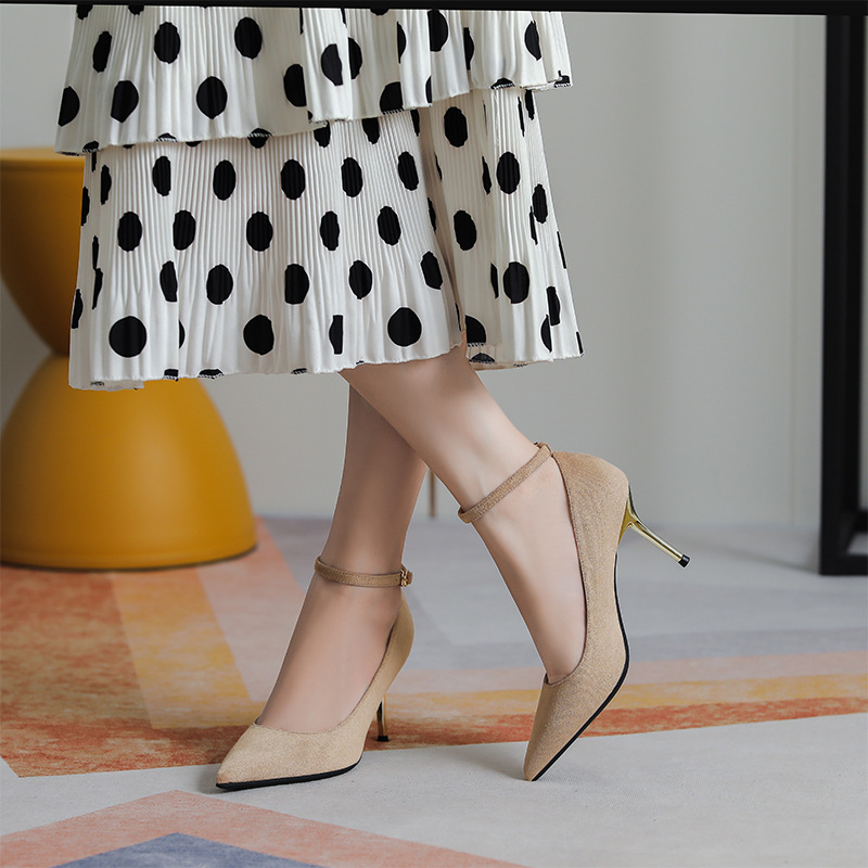 A Line With High Heels Black Suede Occupation A Cross-Border Amazon Express Ladies Large Size Single Shoes