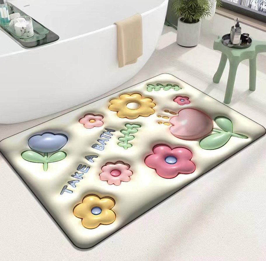 软硅藻泥地毯地垫3D立体膨胀小花地垫浴室厕所卫生间吸水速干脚垫详情3