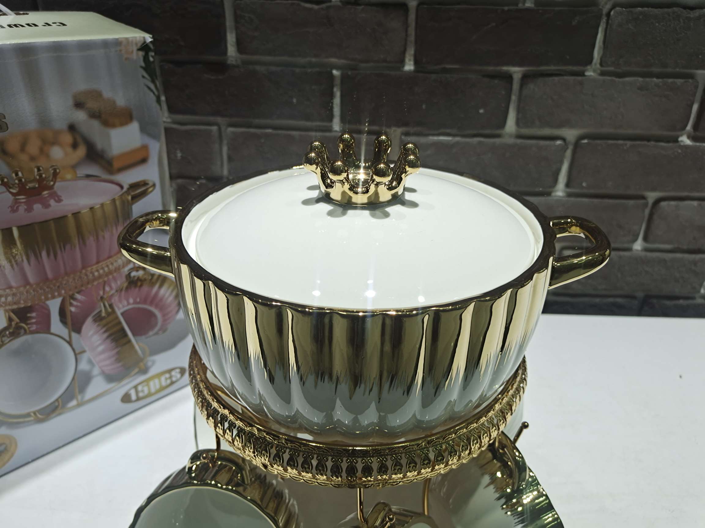 Jingdezhen Ceramic Soup Pot Gold Plated Soup Pot Soup Bowl With Rack Soup Pot Set details Picture