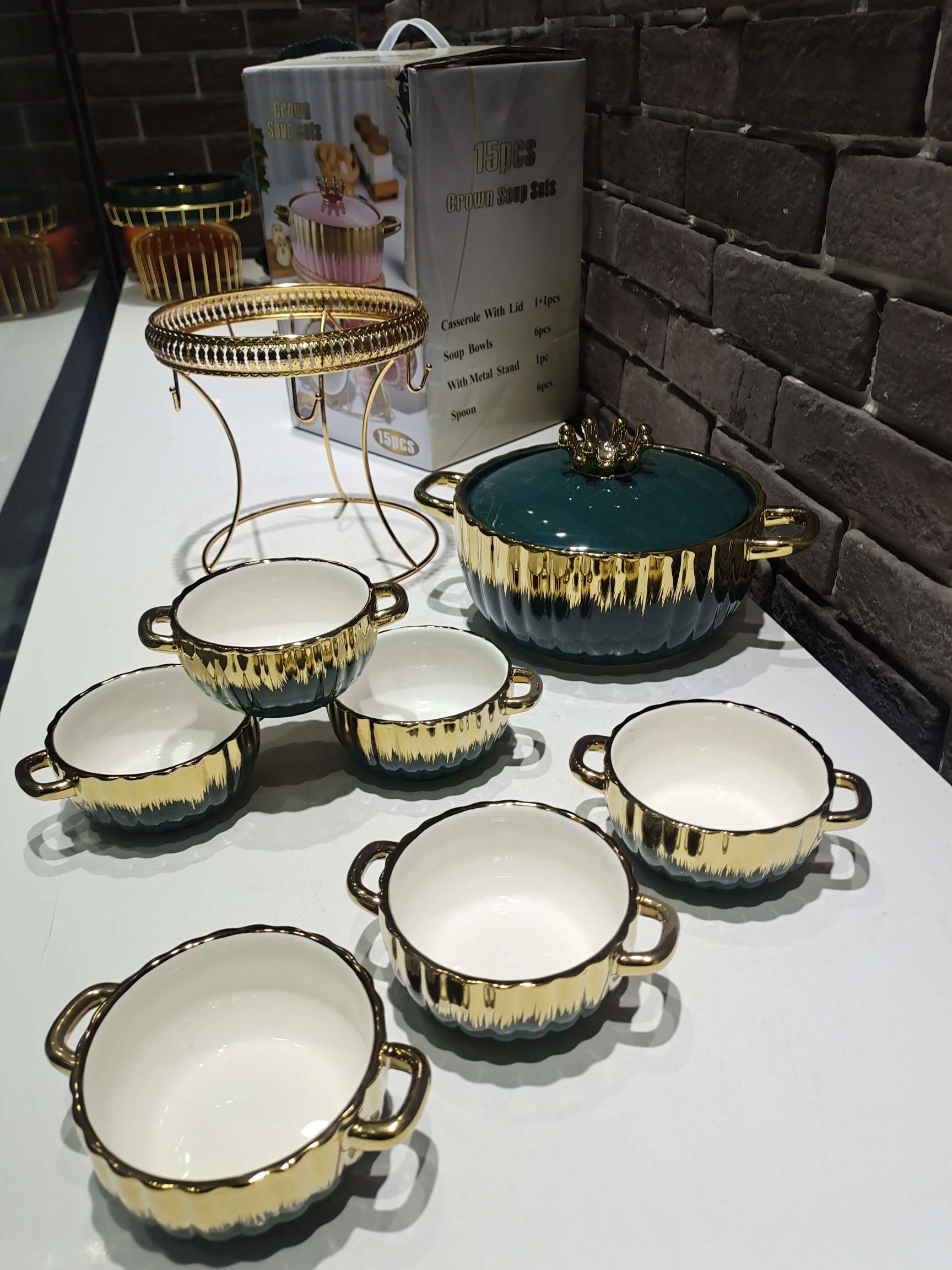 Jingdezhen Ceramic Soup Pot Gold Plated Soup Pot Soup Bowl With Rack Soup Pot Set undefined