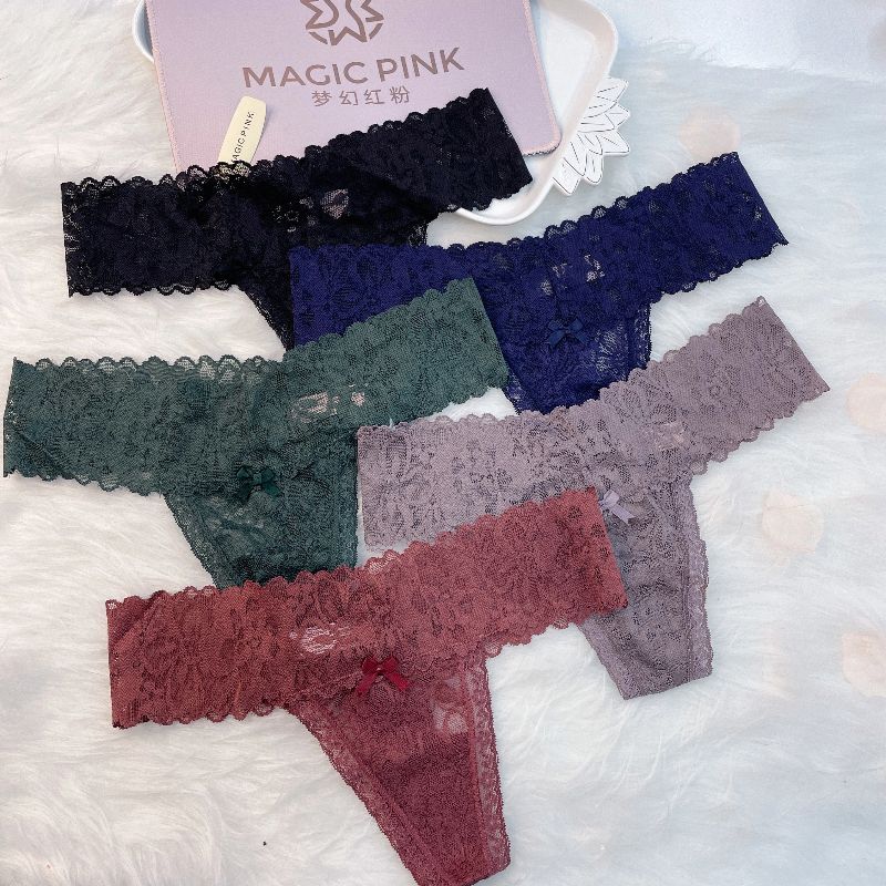The Mystery of the Magic Box: European, American and Japanese style sexy low-waisted lace T-pants, solid-color cut-out cotton crotch girls' thong pants details Picture