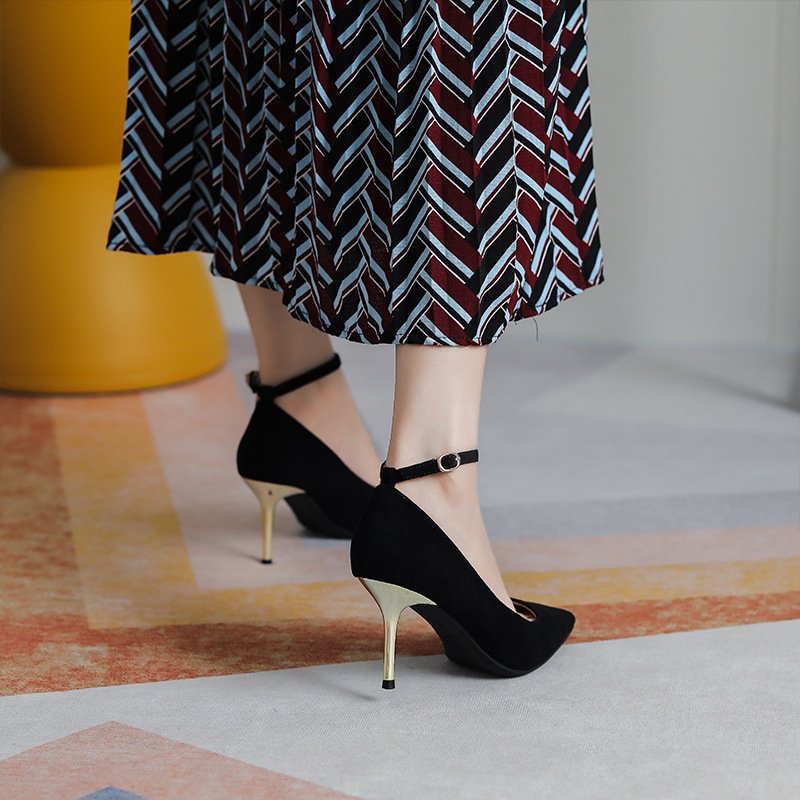 A Line With High Heels Black Suede Occupation A Cross-Border Amazon Express Ladies Large Size Single Shoes Specification drawing