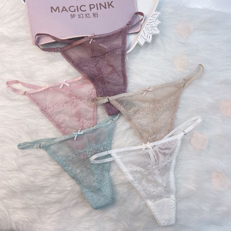 The Mystery of the Magic Box: Lace ribbon cutout Seductive triangle Pants, Cotton crotch low-waist thong, women's transparent T pants details Picture