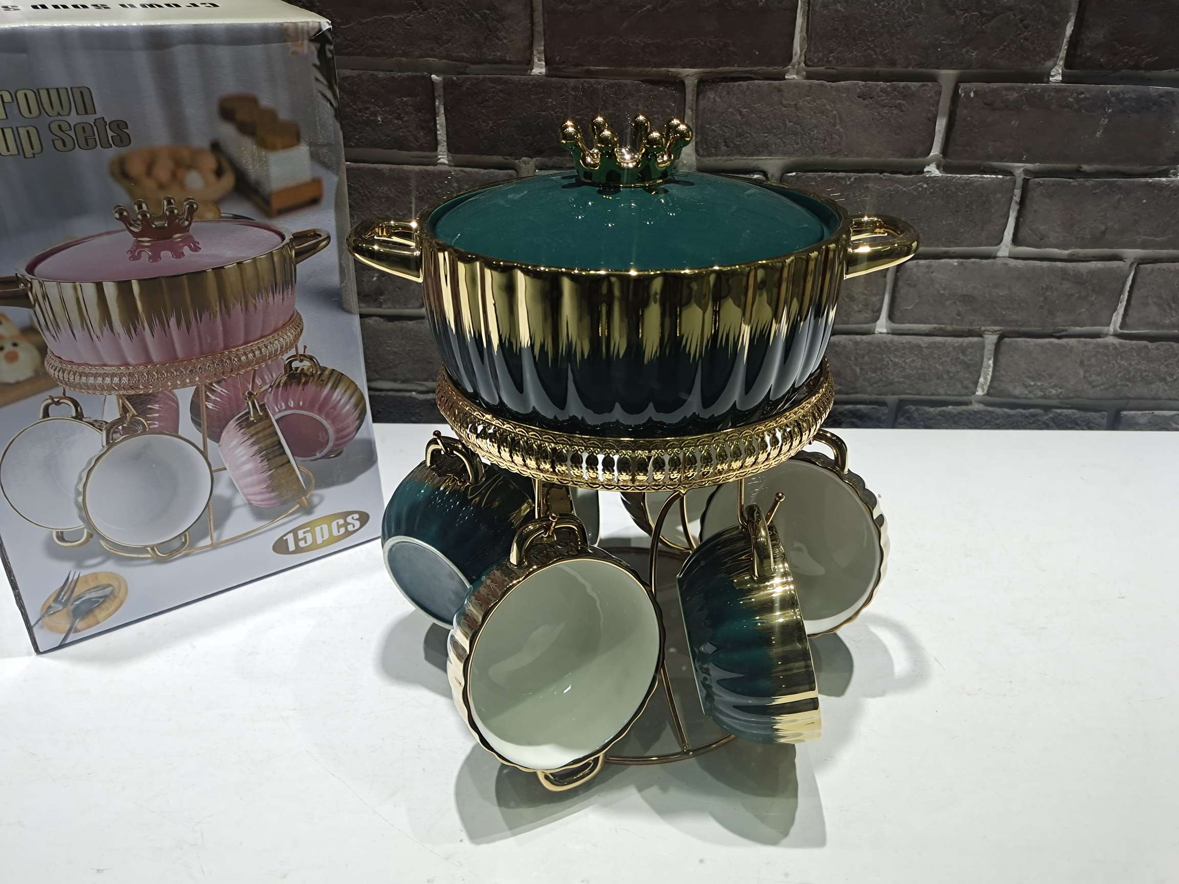 Jingdezhen Ceramic Soup Pot Gold Plated Soup Pot Soup Bowl With Rack Soup Pot Set Item Picture