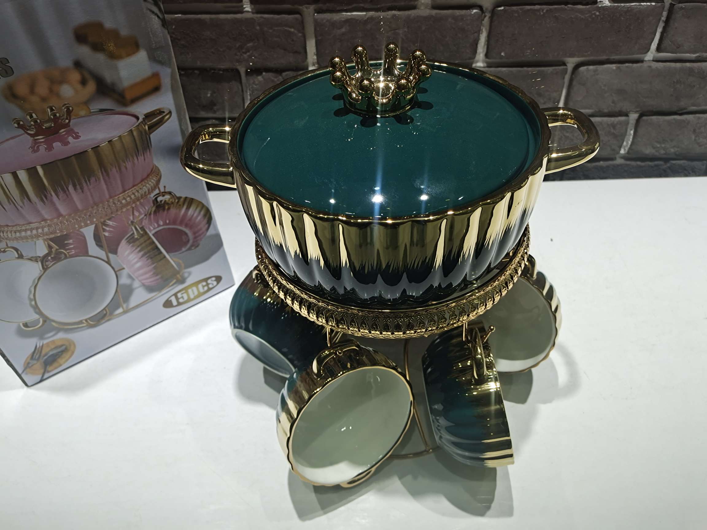 Jingdezhen Ceramic Soup Pot Gold Plated Soup Pot Soup Bowl With Rack Soup Pot Set undefined