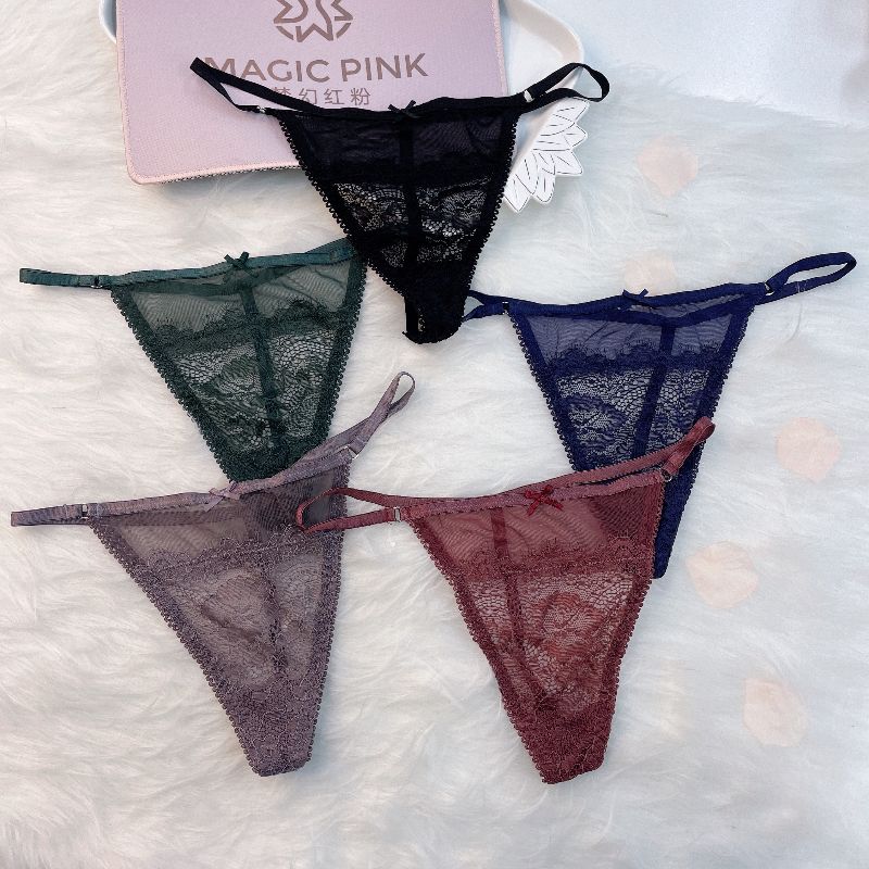 The Mystery of the Magic Box: Lace ribbon cutout Seductive triangle Pants, Cotton crotch low-waist thong, women's transparent T pants Specification image