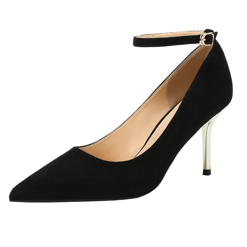 A Line With High Heels Black Suede Occupation A Cross-Border Amazon Express Ladies Large Size Single Shoes Item Picture