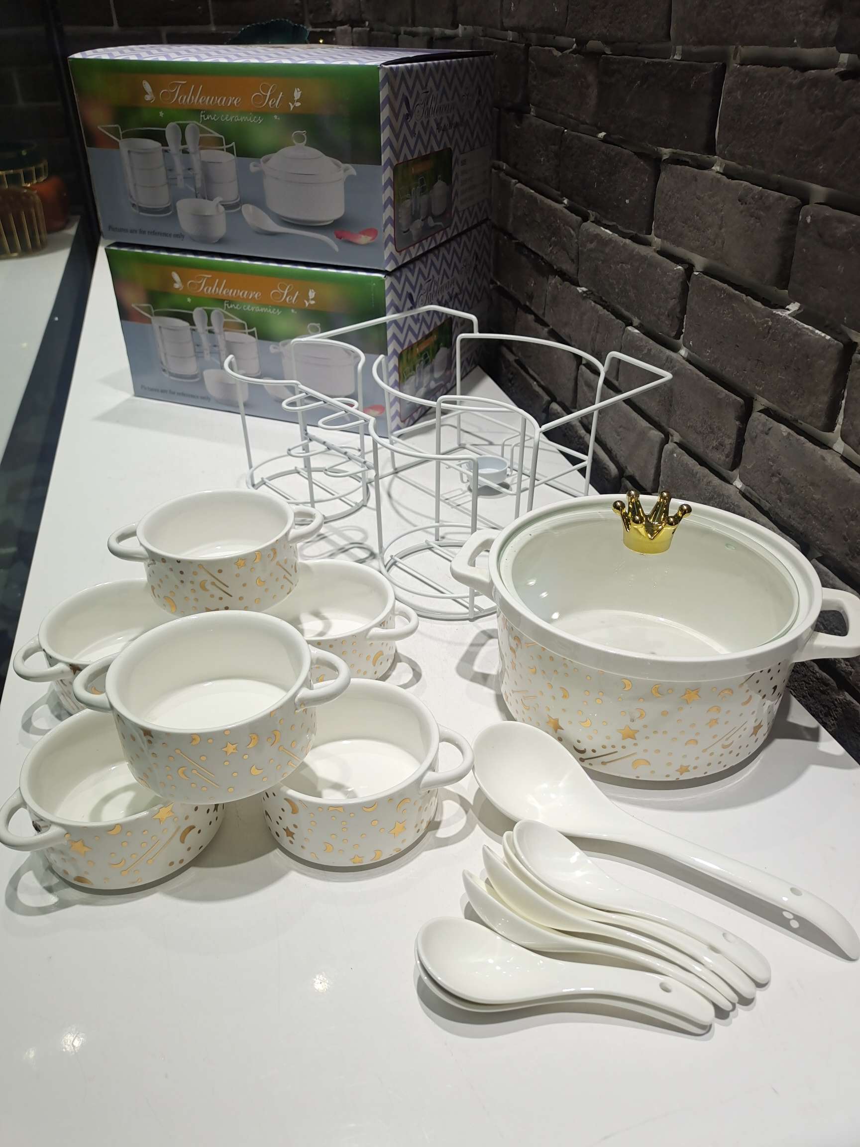 Jingdezhen Ceramic Soup Pot Set Star Star Moon Soup Pot Set Gold-Plated Soup Pot Rice Noodle Pot Stew Pot Item Picture