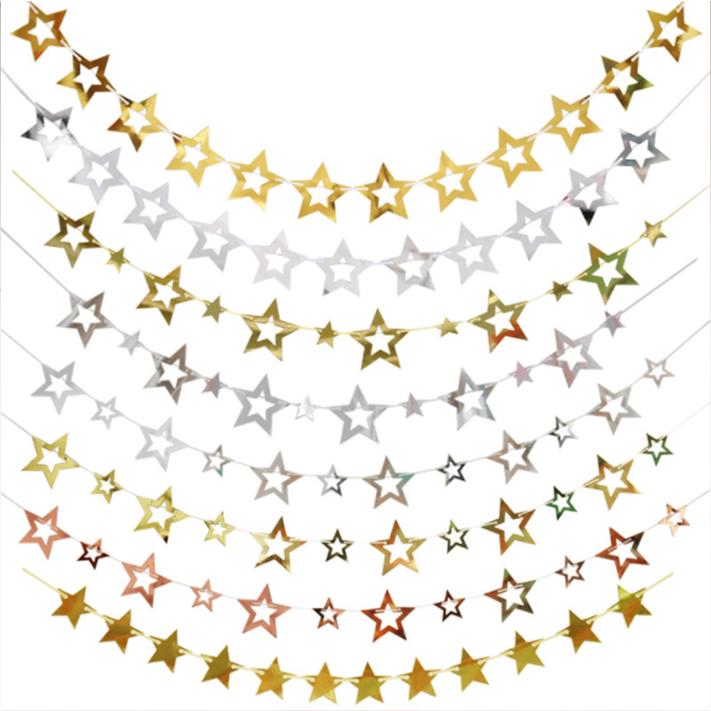 镜面镂空五角星门帘纸拉花吊串派对装饰用品星星拉花纸质挂饰