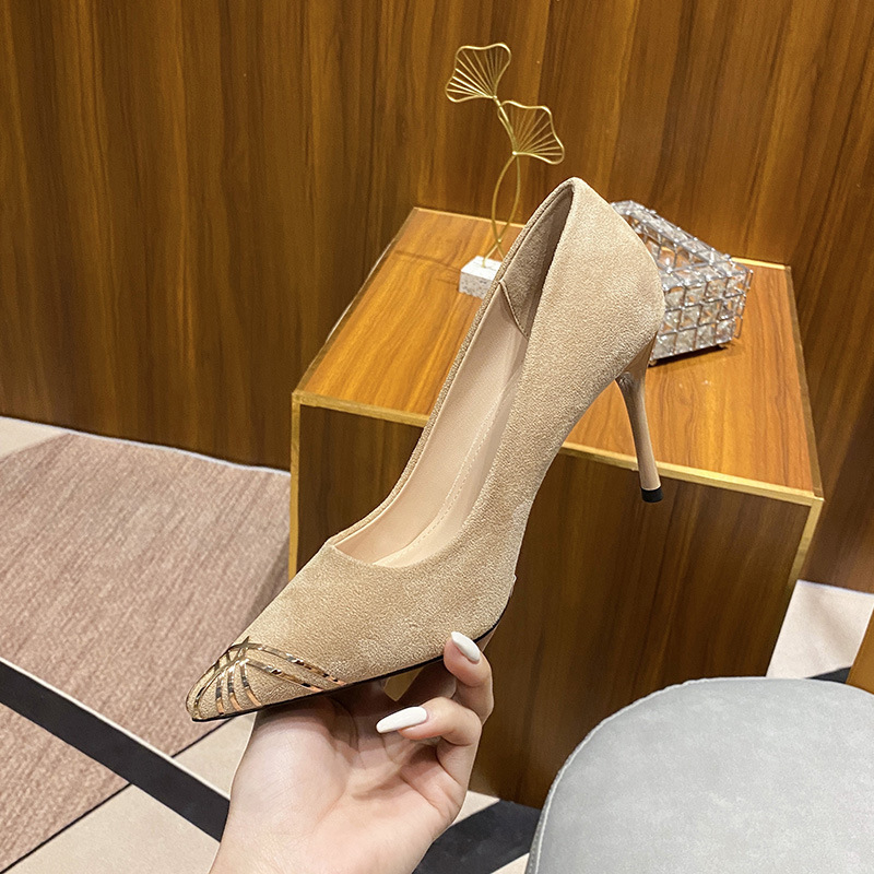 2023 New 31 32 33 Small Size Black High Heels Women's Fine Heel Suede 41-43 Large Size Pointed Single Shoes details Picture