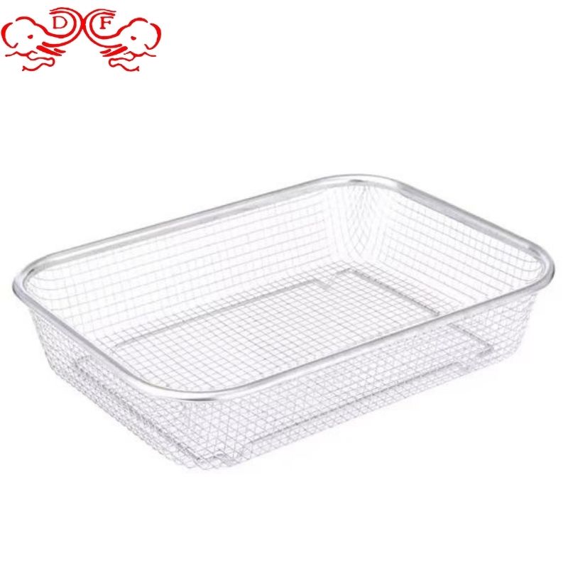 DF99457 Stainless steel fruit basket Drain basket Rectangular net basket Kitchen washing basket Stainless steel net basket DF Trading house