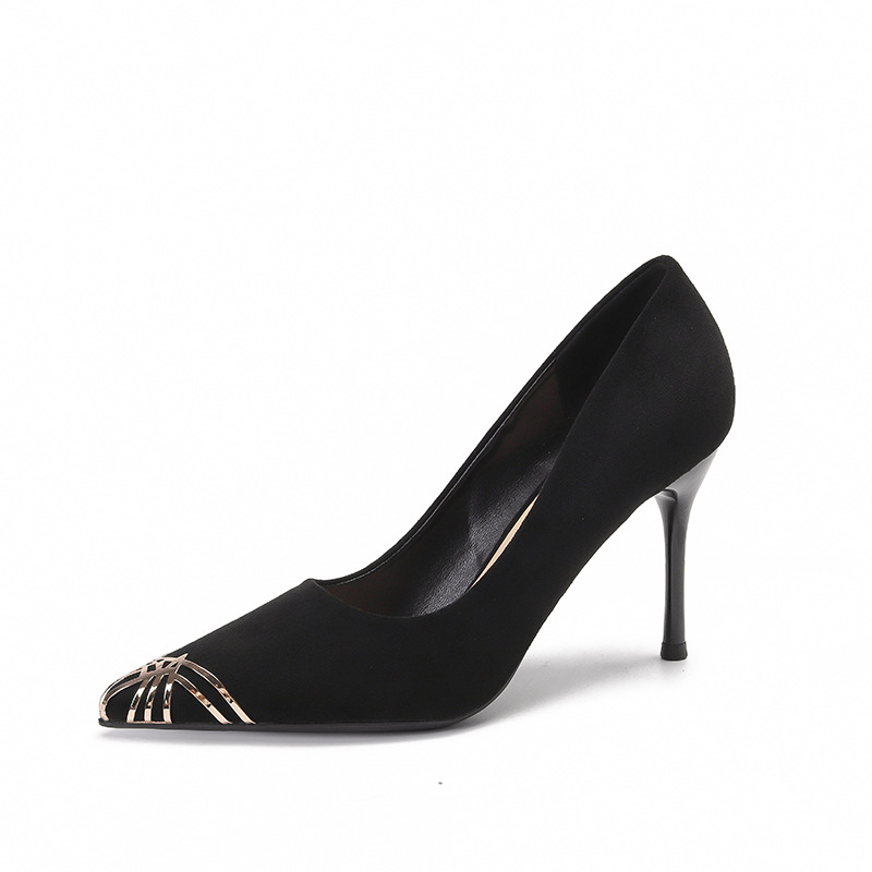 Black Professional Pointy Large-Size High Heels Women's Spring And Autumn Slim Shoes Sexy Banquet Women Suede Fashion Shoes Item Picture