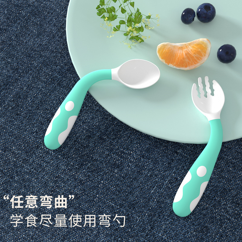 2 spork combination mounted elbow spoon baby portable training spork baby learn to eat cutlery curved spoon head thumbnail