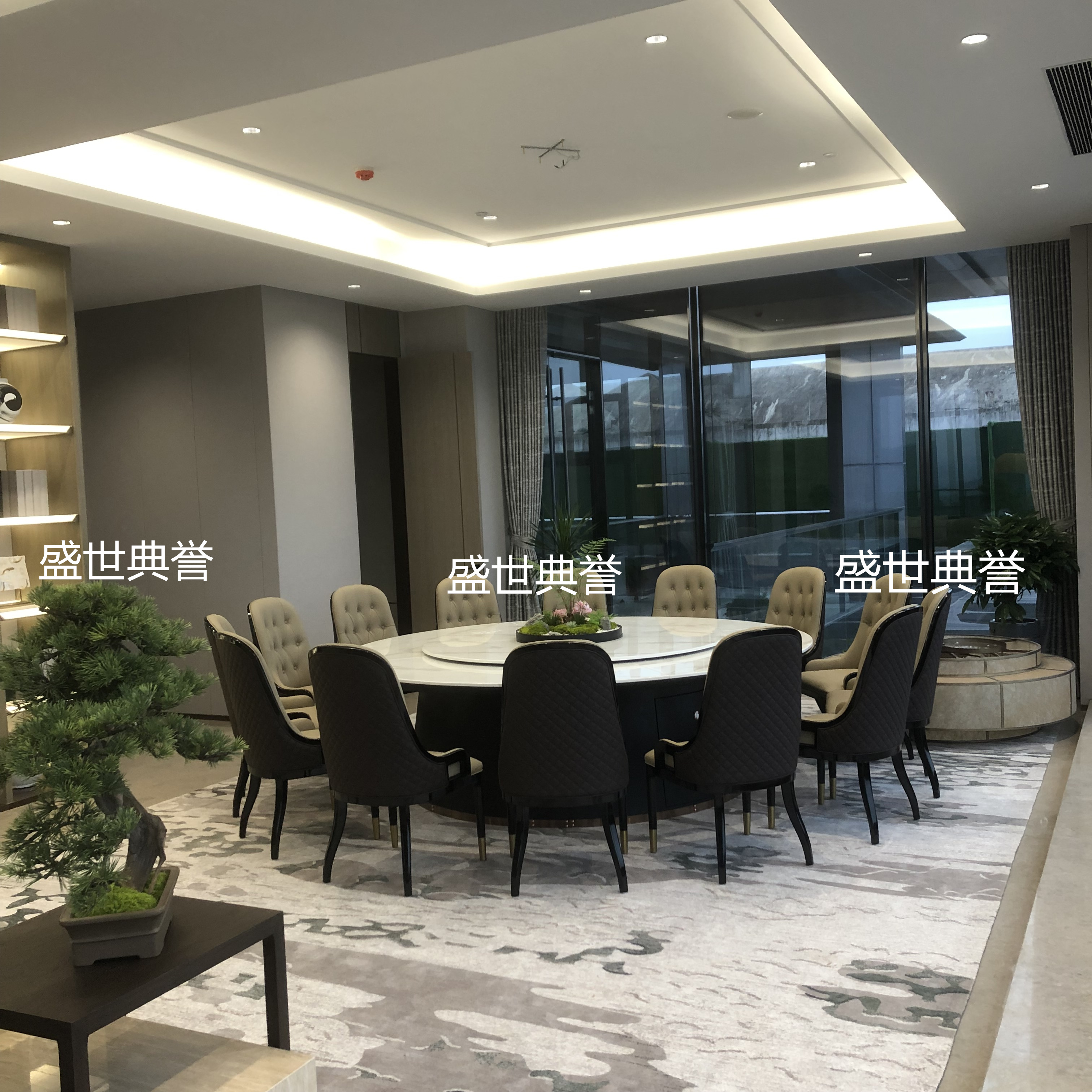 上海度假酒店餐饮包厢电动餐桌别墅餐厅大理石大圆桌自动转盘餐桌