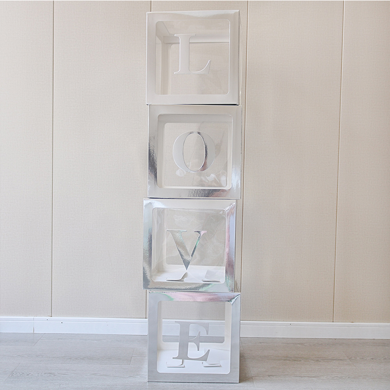 Instagram Celebrity Clear Box Baby's Birthday 26 Letter Balloon Box Love Graduation Wedding Decoration Baby Balloon Box Party Surprise Dress Up Gift Box Does Not Include Balloon Light Band details Picture