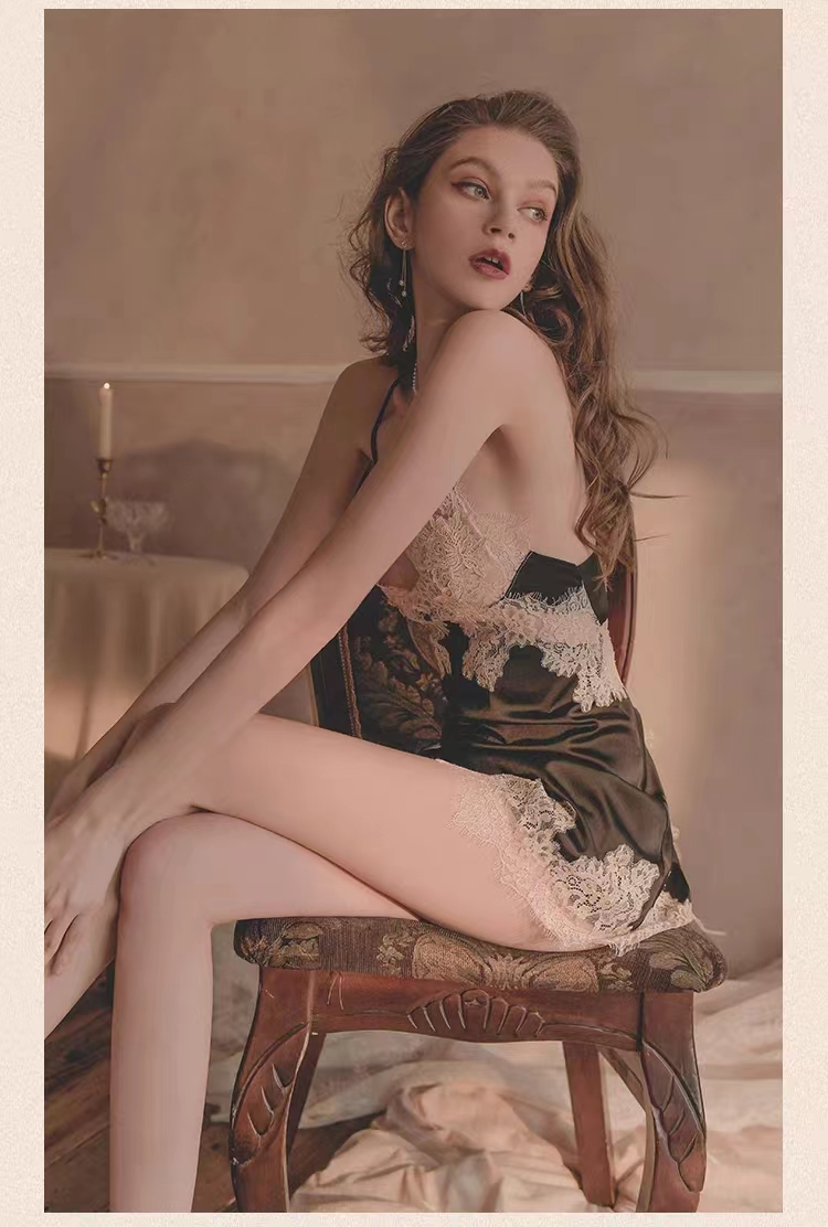梦幻红粉性感蕾丝睡衣女冰丝情调系带内衣开叉吊带睡裙浴袍详情13