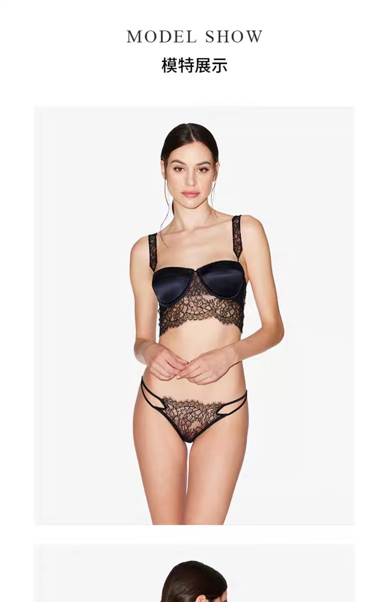 Dreamy red and pink French lace lingerie set for women, thin bra without underwire or scar pic 3