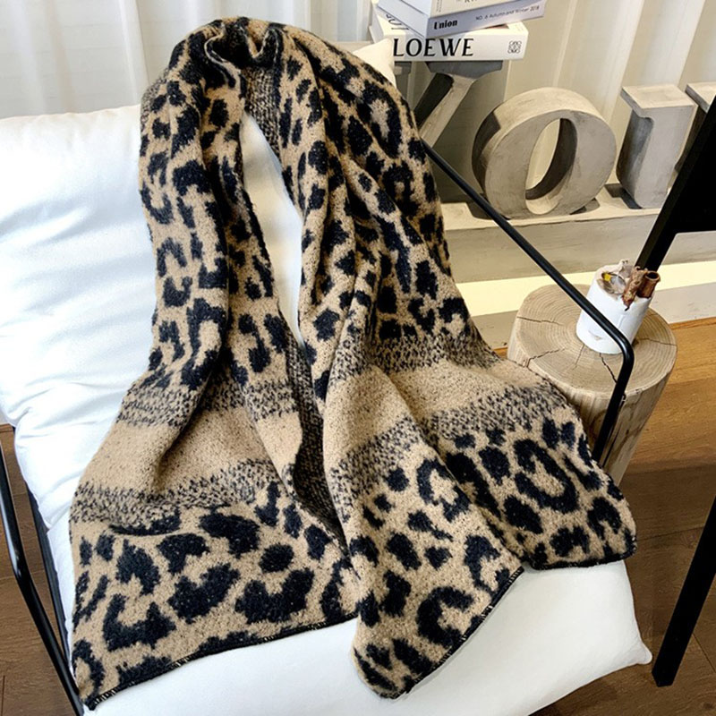 Wholesale Autumn And Winter New Korean Version Of All Comfortable Soft Thick Warm Knit Big Cape Leopard Scarf Item Picture