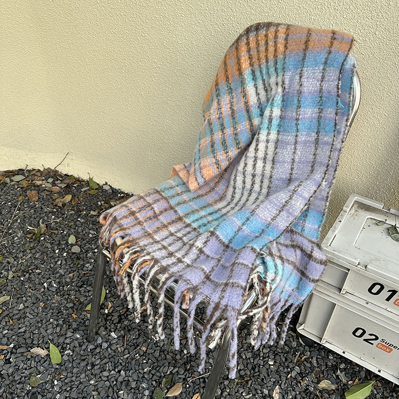 Factory Custom Autumn And Winter New Korean Version Of Male And Female Students With The Same Scarf With Thick Fringe Color Plaid Scarf Specification drawing