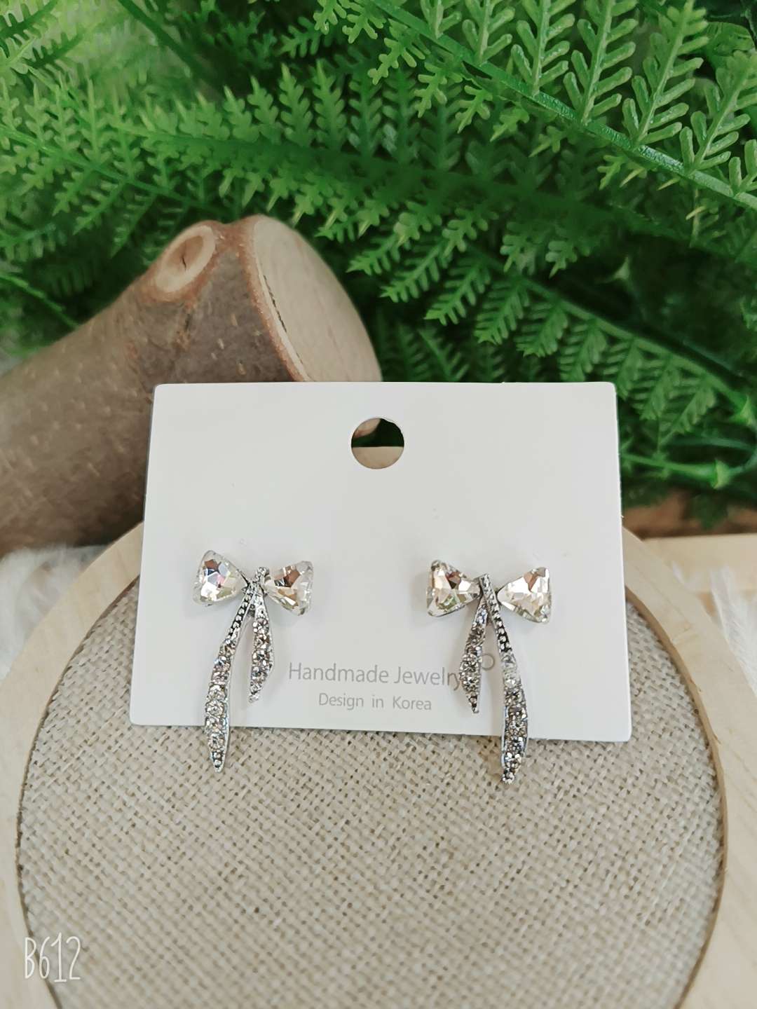 《一打装》韵之恋饰品网络人气爆款合金蝴蝶结点玻璃戒面耳环