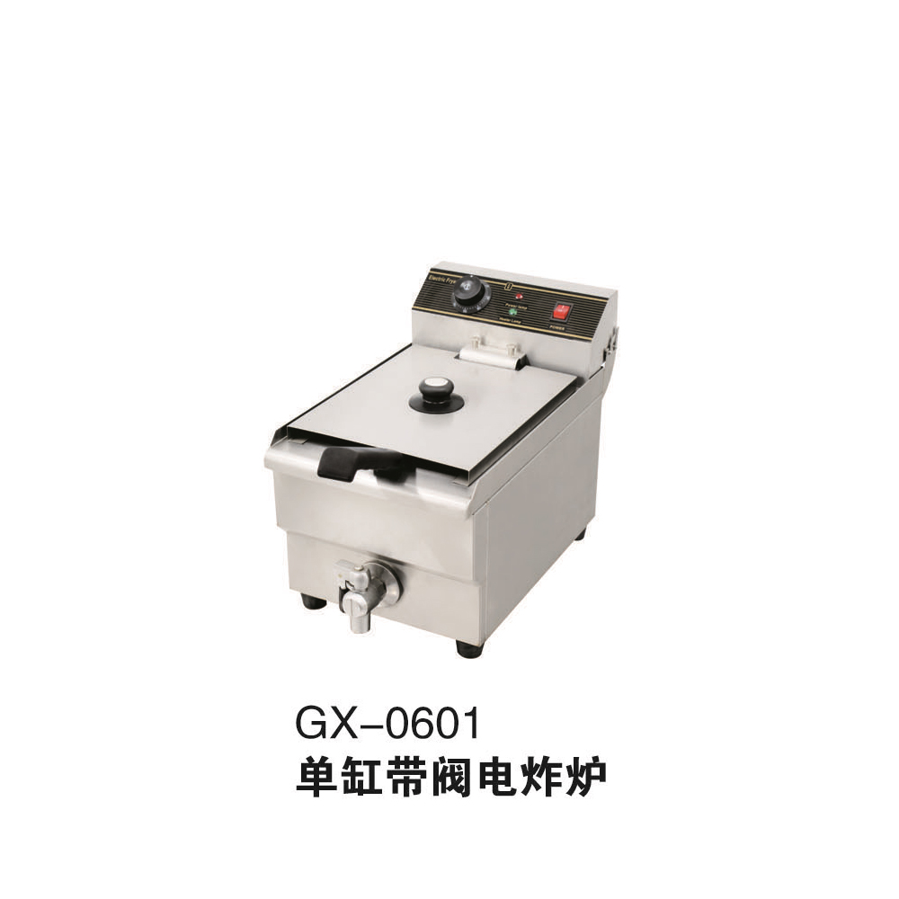Gx-0601 Single Cylinder Electric Fryer With Valve Model: 10L 18L Power: 3Kw 4. 8Kw Size: 28X49x35cm 33X57x44 details Picture