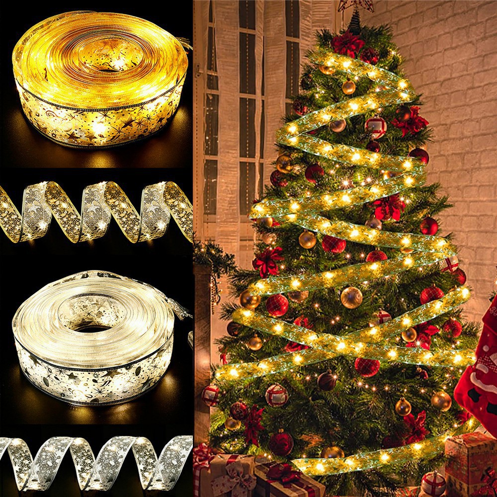 Ribbon Light String Christmas Tree Decoration Gold Ribbon String Light 4M40 Light Copper Wire Led Light With Battery Box Light String Application Scenario