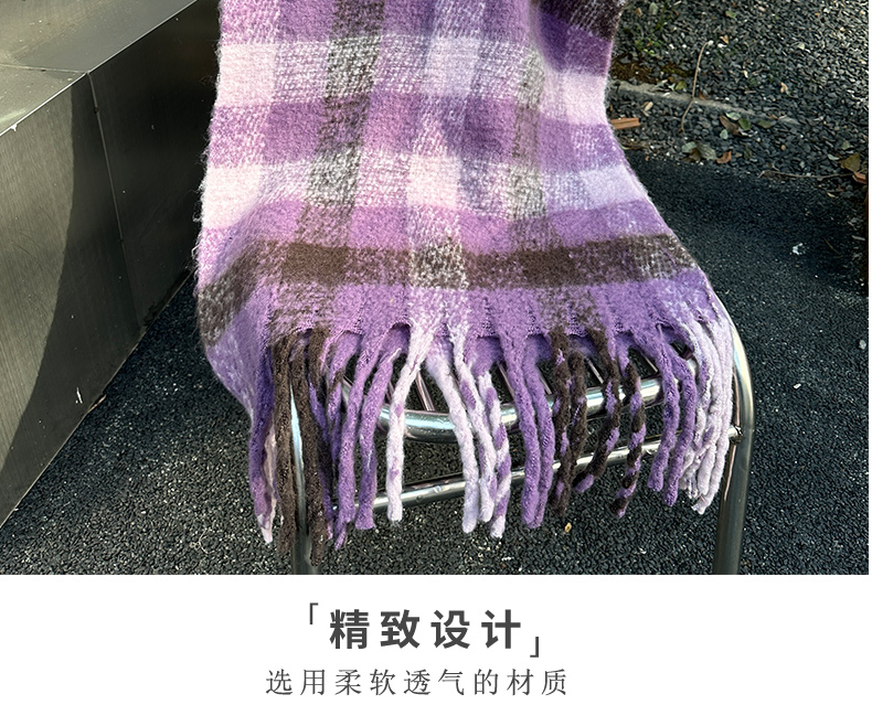 工厂定制外贸新款韩版复古高级感保暖围脖撞色格子围巾详情10