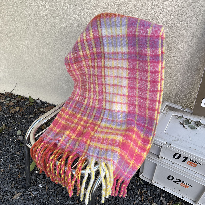 Factory Custom Autumn And Winter New Korean Version Of Male And Female Students With The Same Scarf With Thick Fringe Color Plaid Scarf