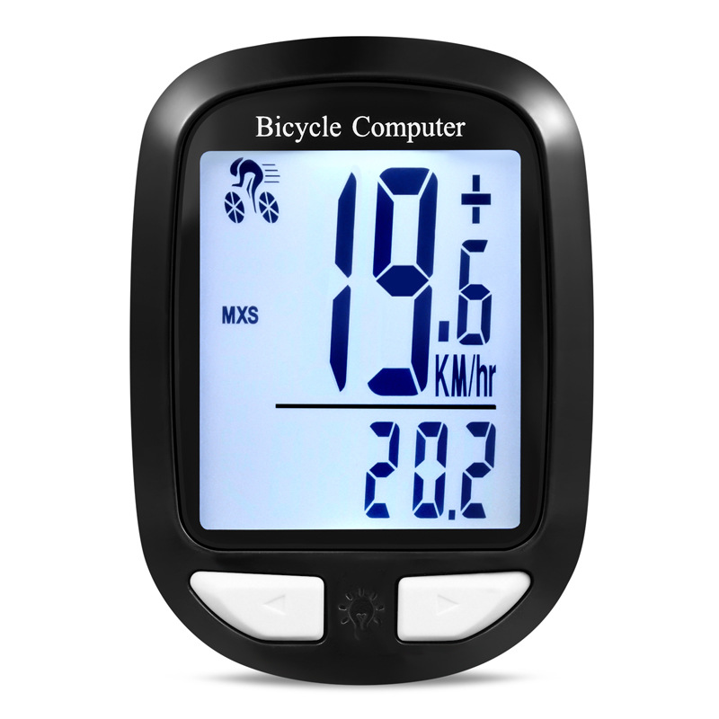 The YD100-A bicycle wireless speedometer features a large screen with both Chinese and English, wireless touch, backlight, and water resistance. It is a mountain bicycle speedometer, odometer, and speedometer Specification image
