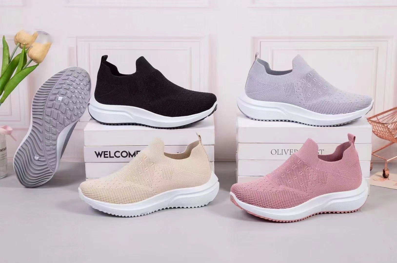 女子2023新款休闲运动鞋女时尚网面鞋飞织透气跑鞋详情7