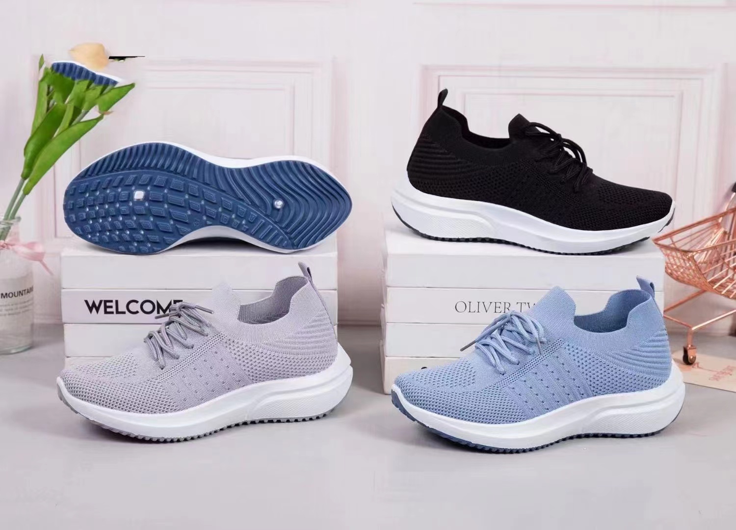 女子2023新款休闲运动鞋女时尚网面鞋飞织透气跑鞋详情8