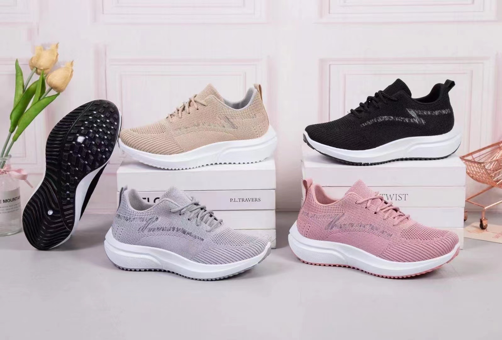 女子2023新款休闲运动鞋女时尚网面鞋飞织透气跑鞋详情5