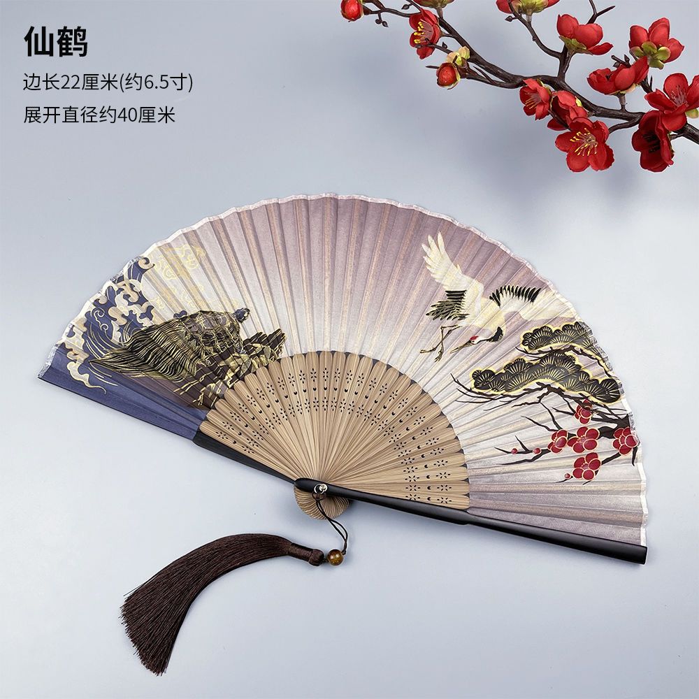 Ladies Matte lacquer Real Silk folding fan Chinese style folding fan Japanese style folding fan summer Hanfu cheongsam and wind gift dance fan full figure