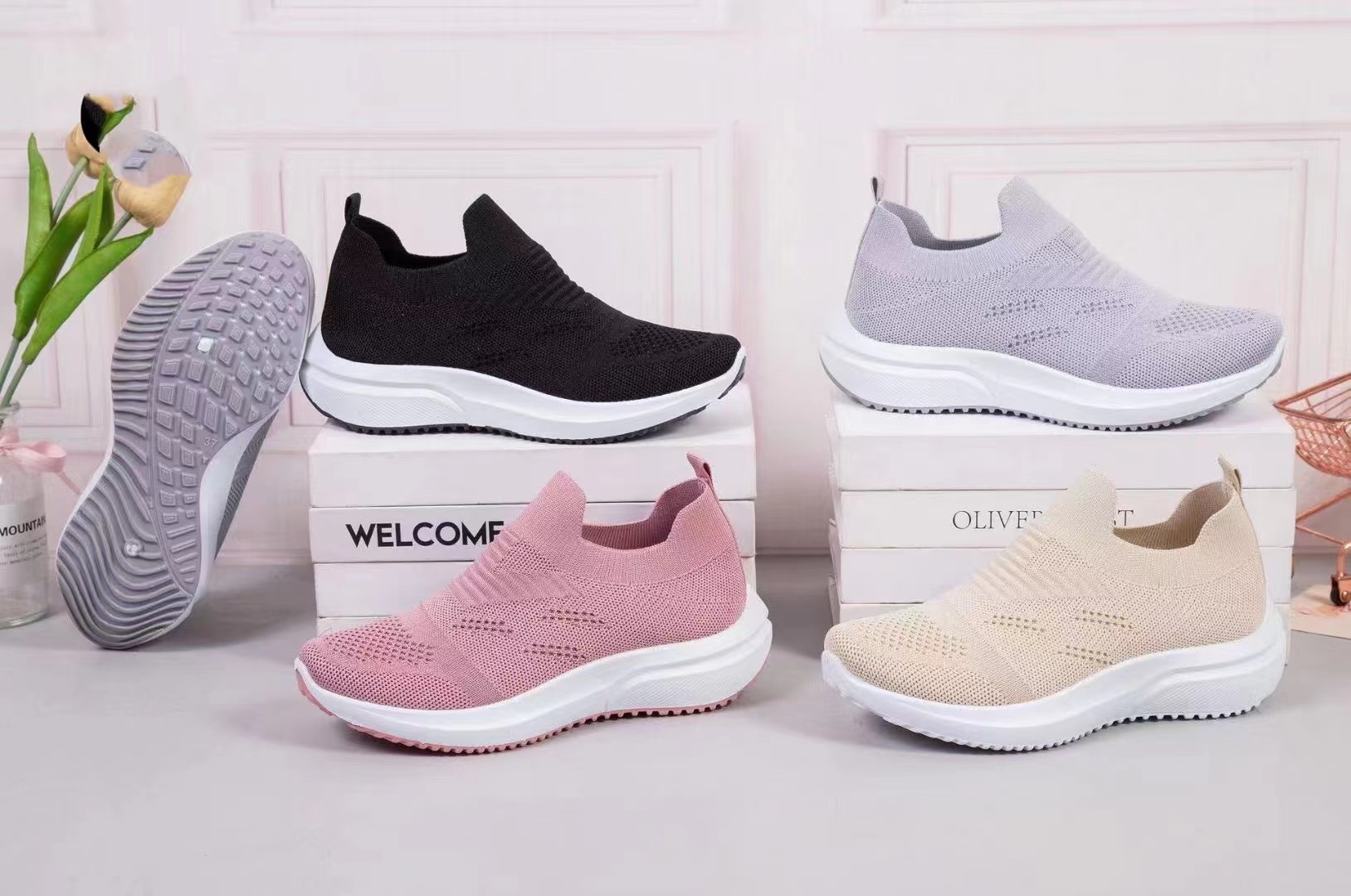 女子2023新款休闲运动鞋女时尚网面鞋飞织透气跑鞋详情1