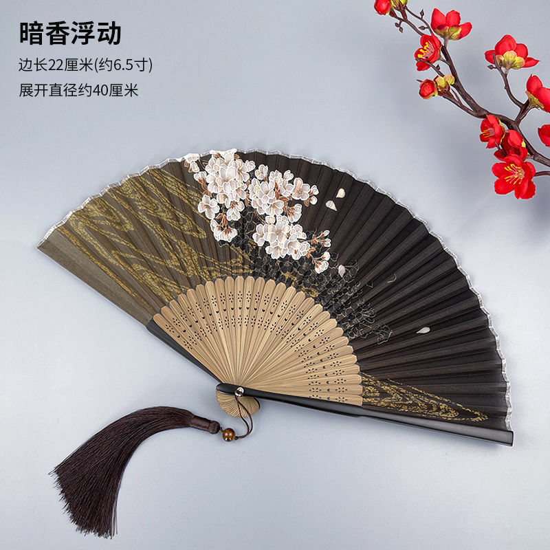 Ladies Matte lacquer Real Silk folding fan Chinese style folding fan Japanese style folding fan summer Hanfu cheongsam and wind gift dance fan Application Scenario