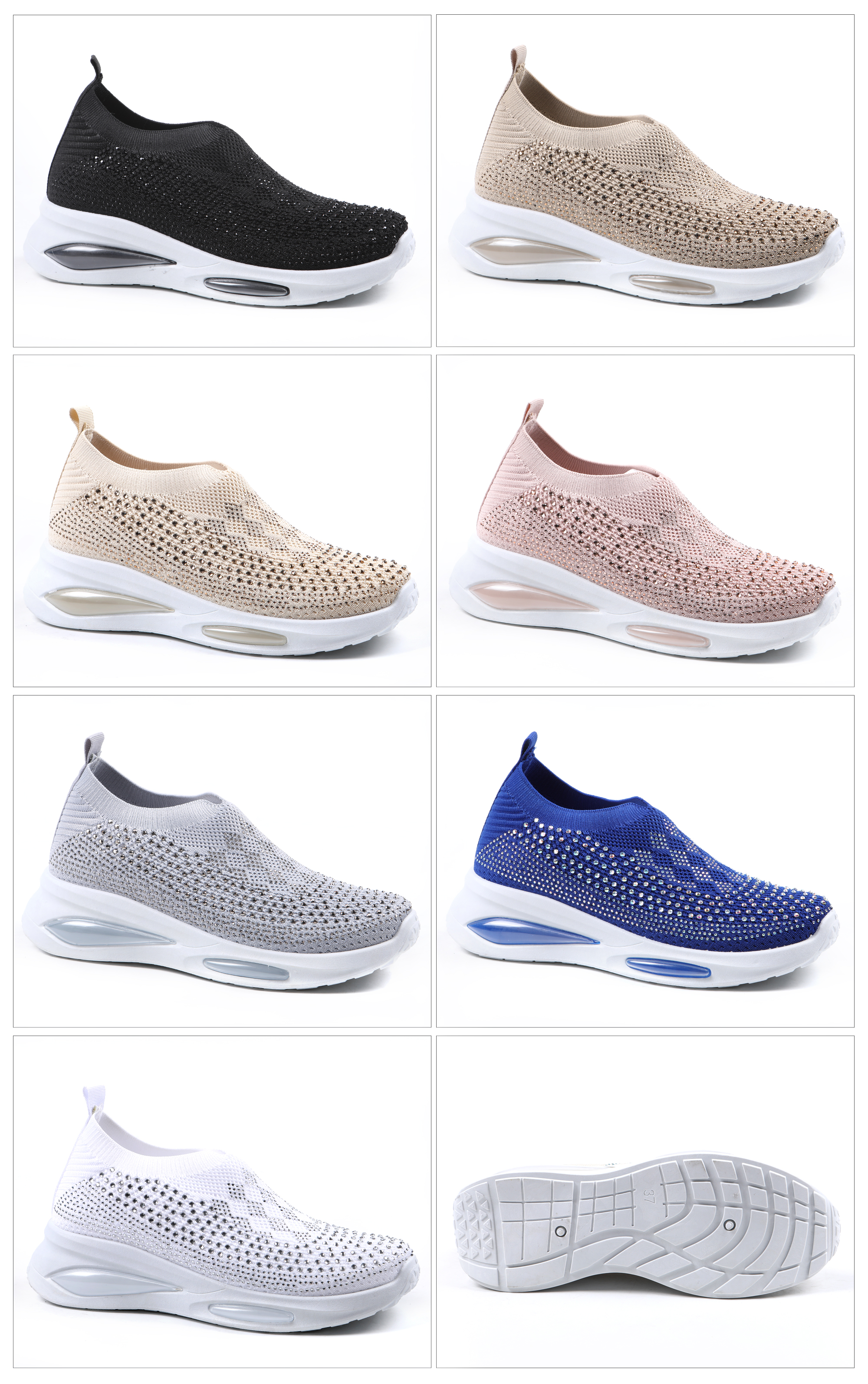 女子2023新款双气垫休闲运动鞋女时尚网面鞋飞织透气跑鞋一脚蹬详情1