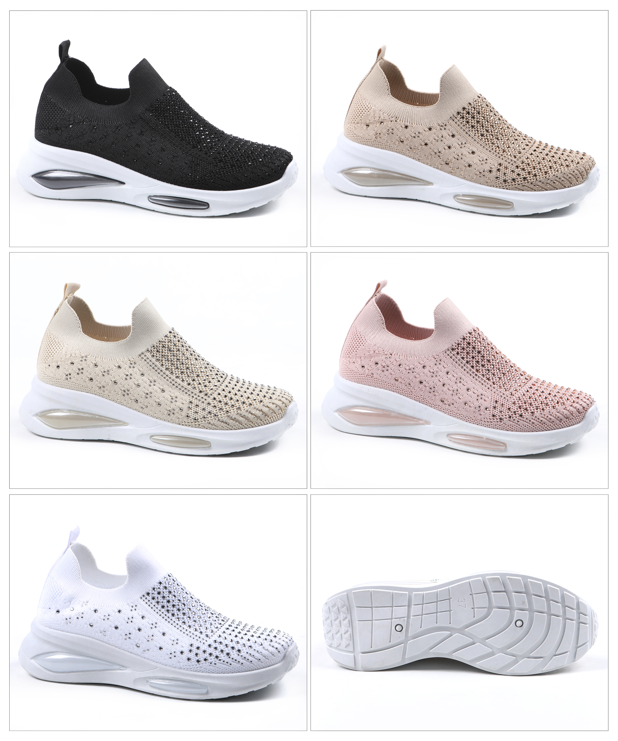 女子2023新款双气垫休闲运动鞋女时尚网面鞋飞织透气跑鞋一脚蹬详情7