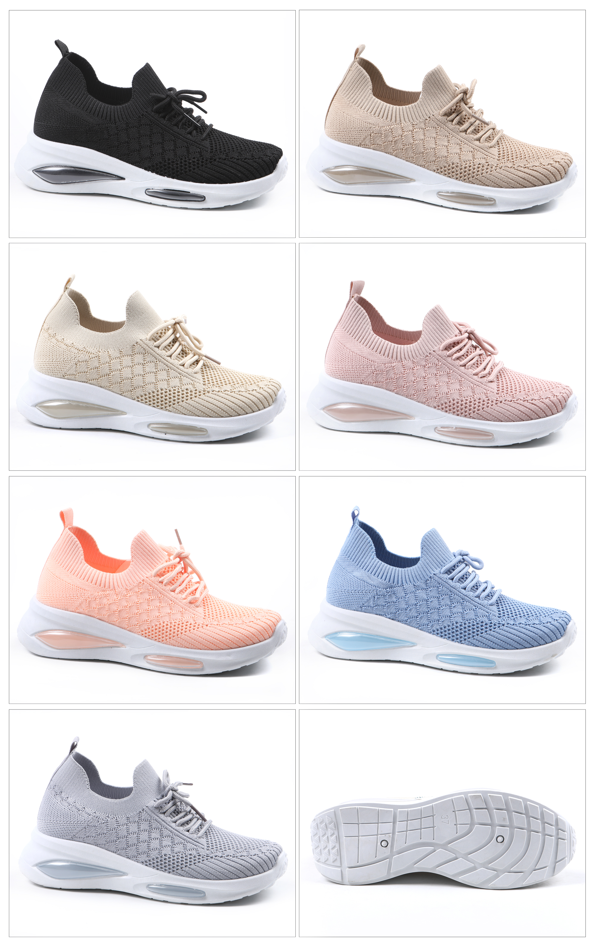 女子2023新款双气垫休闲运动鞋女时尚网面鞋飞织透气跑鞋一脚蹬详情2