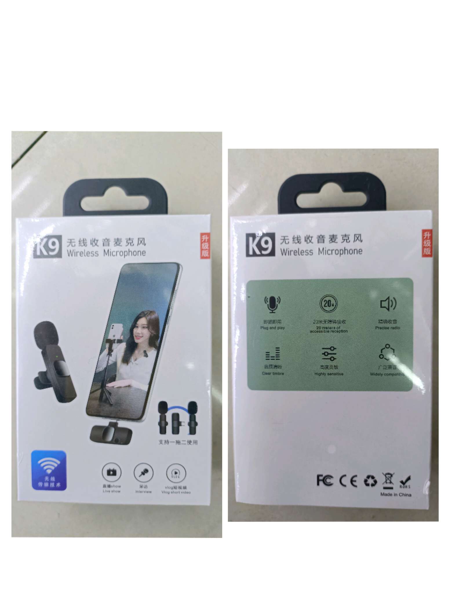 K9 4-in-1 wireless lapel microphone with charging
Apple interface and Type-C interface in one
adapter full figure