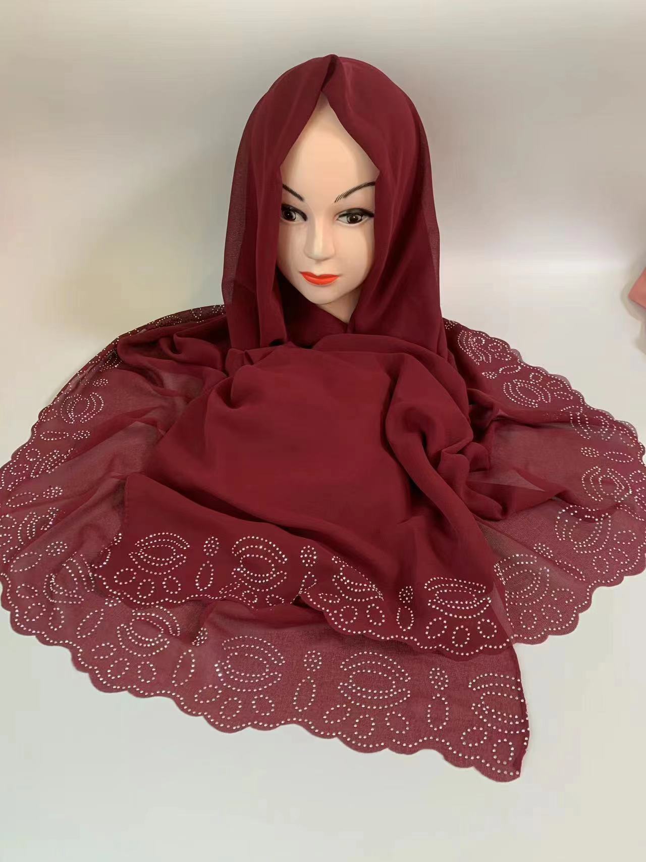 Muslim turban crystal hemp fabric hemline hot drill Malaysian turban hat