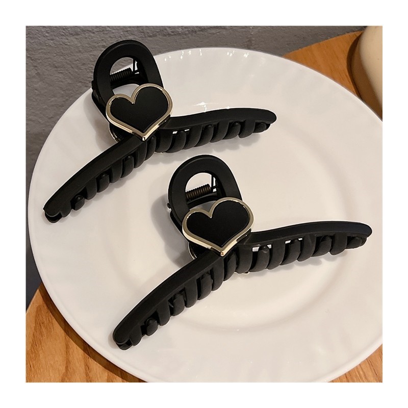 Frosted Black Love Hair Clip Women Korean Premium Touch Grip Clip Large Temperament Back Head Clip Headpiece Shark Clip details Picture