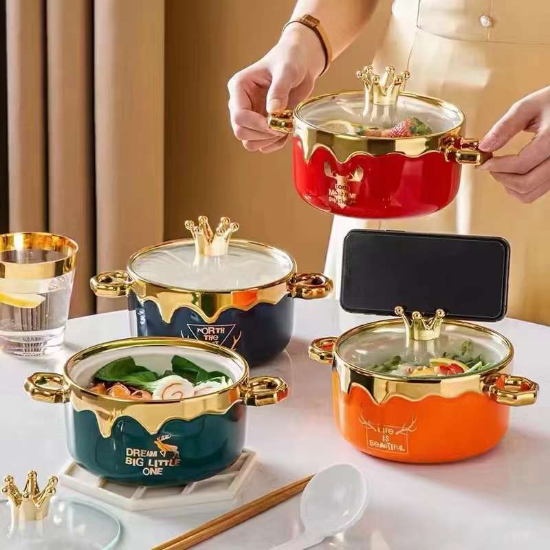 Jingdezhen Ceramic Soup Pot Gold Plated Soup Pot Crown Soup Pot Kitchen Supplies