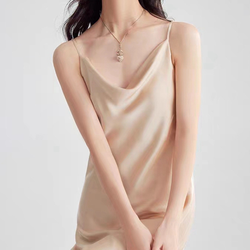 Dreamy red pink ice silk sexy gentle slip dress French fashion satin inside slip dress