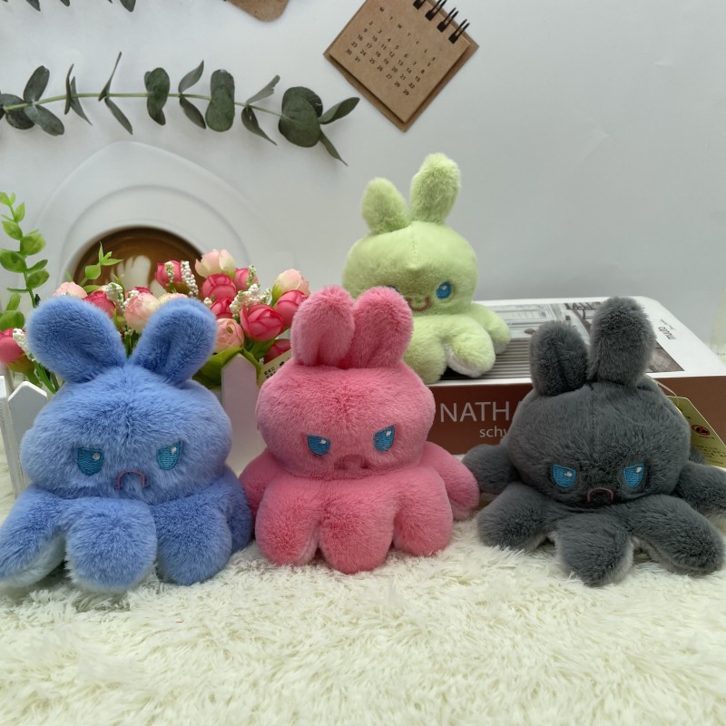 Creative cute change face flip octopus rabbit plush doll pendant flip doll couple pendant keychain tide