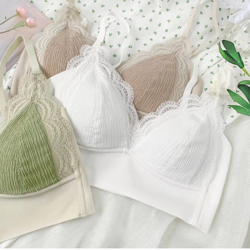 Dreamy red and pink summer French lace style bra, Modal seamless, beautiful back, large chest and petite lingerie Specification image