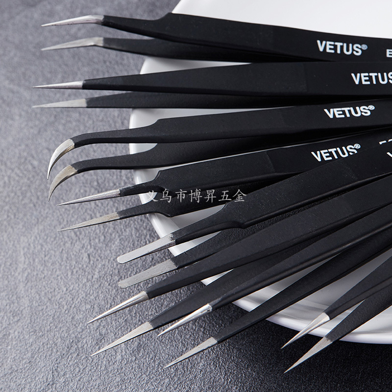 Hardcover VETUS anti-magnetic acid-resistant tweezers High elastic stainless steel pointed tweezers Clamping tool Tweezers ESD series thumbnail