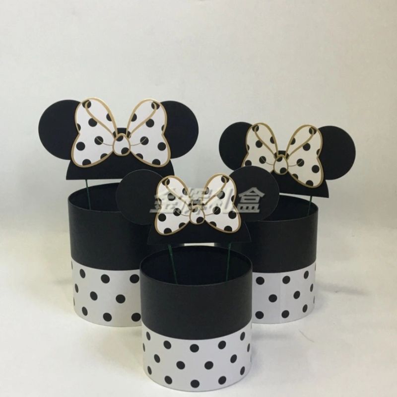 Jinhui Gift Box Creative Gift Box Cartoon Mickey Mouse Cylinder Flower Box 3-Piece Gift Box Gift Box Specification drawing