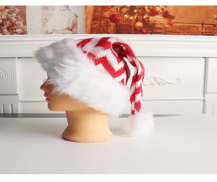 新款针织毛线圣诞帽圣诞节高档条纹长毛帽子老人帽节日装饰详情6