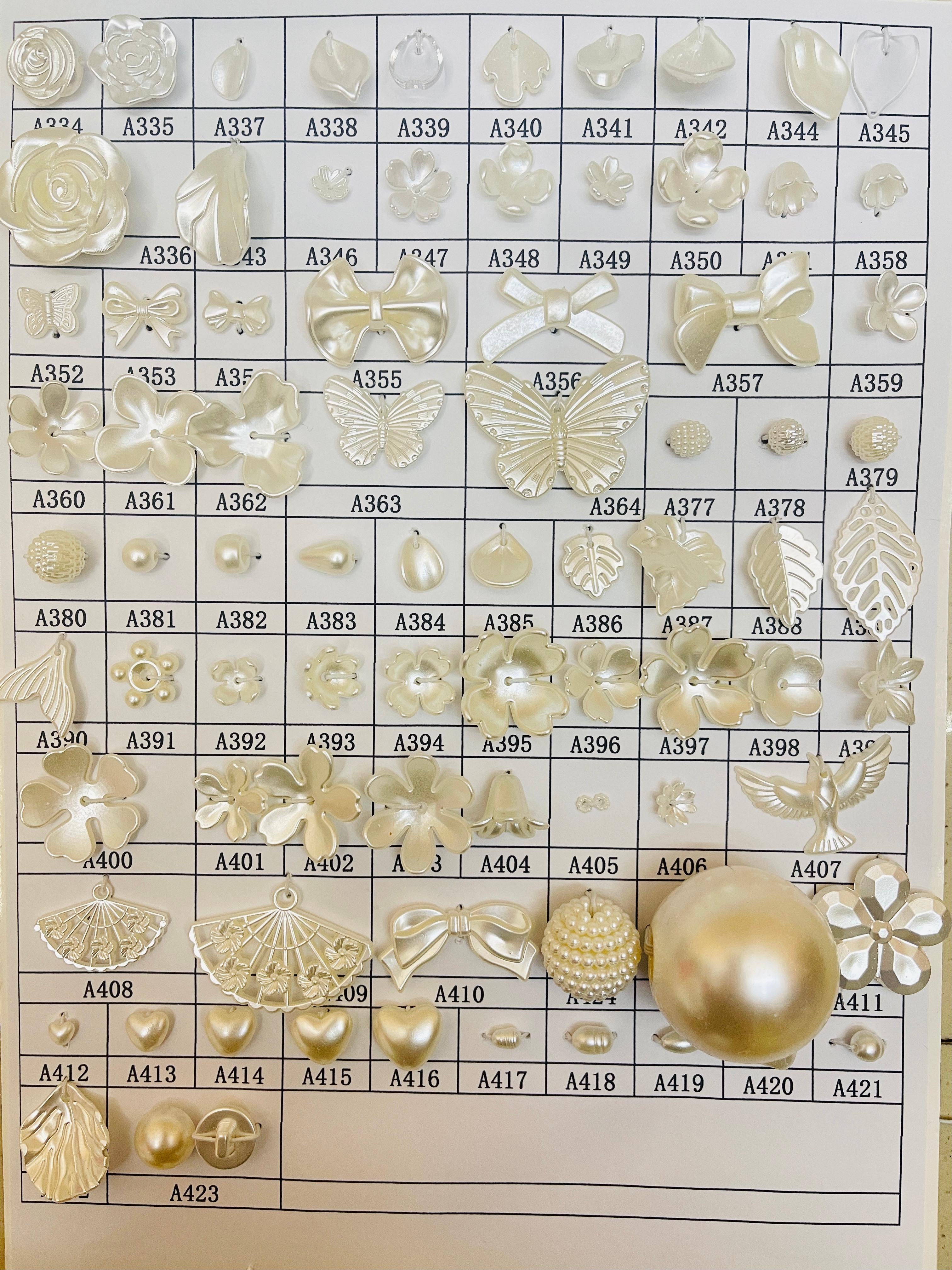 All Kinds Of Special-Shaped Flower Abs Imitation Pearl Hole Pure White Rice And White Pearl Diy Beading Batch Specification drawing