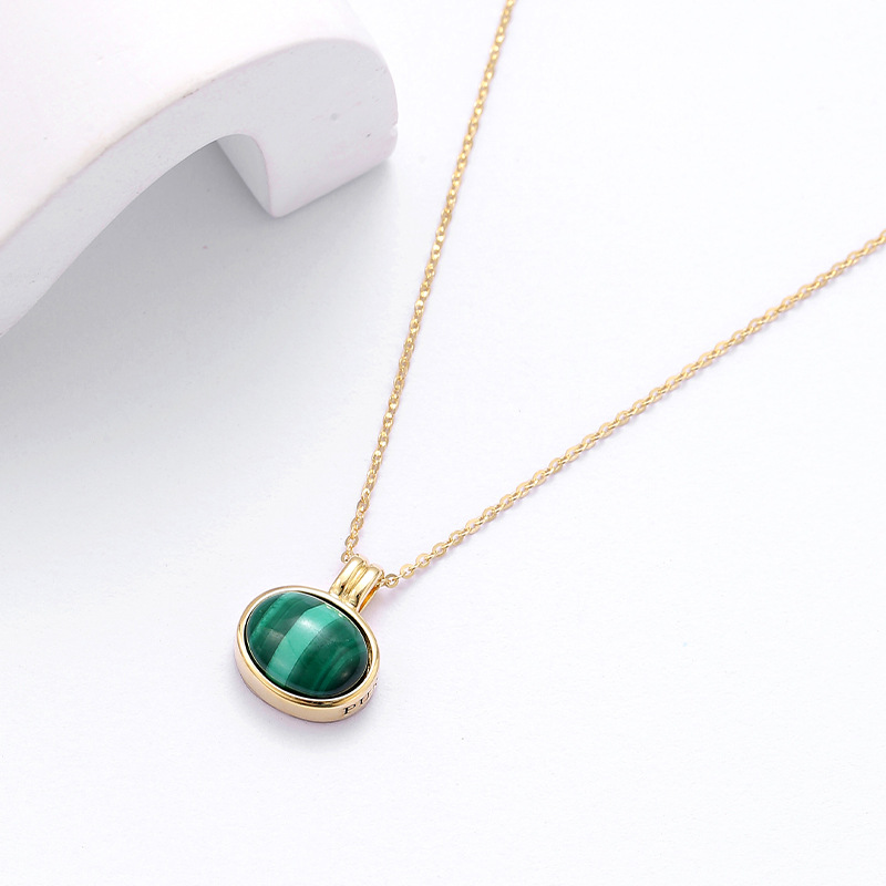 Pelek Philippe S925 silver malachite simple pendant retro palace style light luxury clavicle chain necklace wholesale Specification drawing